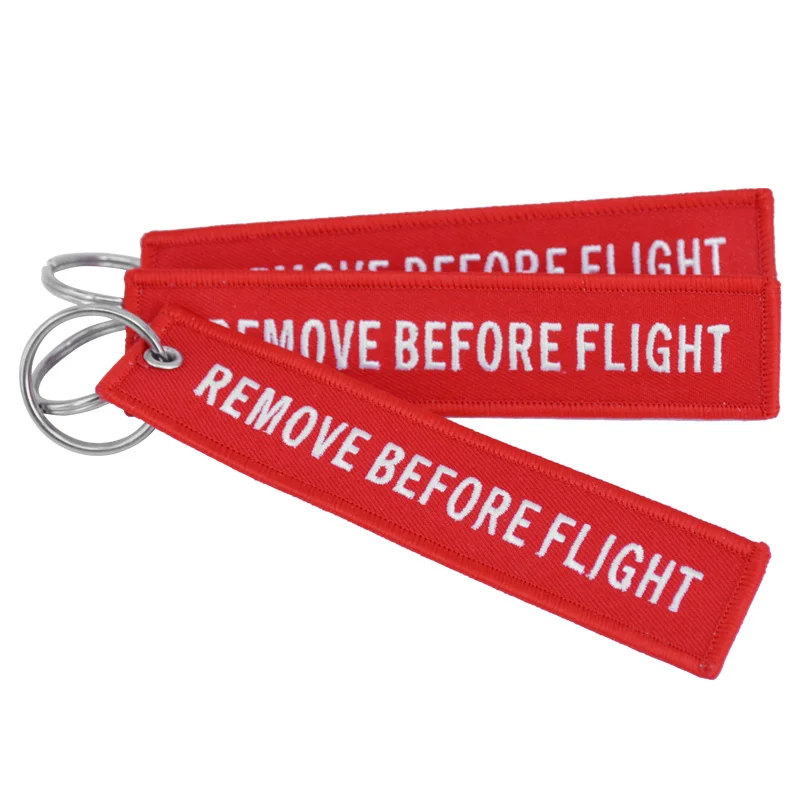 Remove Before Flight Red Embroidery Key Chains Special Luggage Tag Label Key Ring Chain for Aviation Gifts OEM Key Chain Jewelry (2)