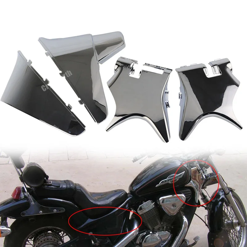 

Chrome Motorcycle Battery Side Fairing Cover + Frame Neck Cover Cowl For Honda Shadow VT600 VLX 600 STEED 400 1988-1998 95 96 97