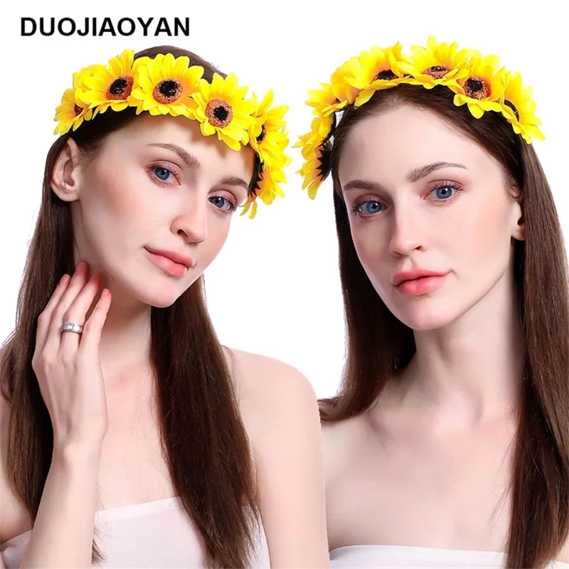 

DUOJIAOYAN Sunflower Hair Band Artificial Flower Hair Accessories Daisy Wreath Crown For Women