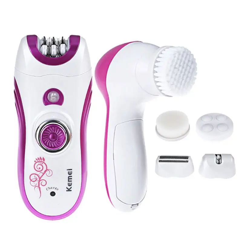 

Kemei Lady 6 in 1 Multifunctional Epilator Facial Cleaning Instrument Rechargeable Cordless Women Shaver Hair Removal KM-3066