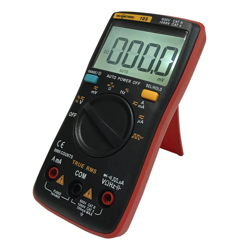 Koop RM109 Digitale Multimeter 9999 counts Mini Auto Range True RMS Blokgolf AC DC Voltage Ammeter Huidige Ohm Auto handleiding