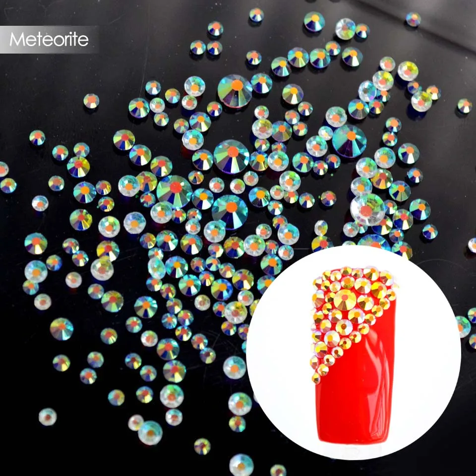 بريق الزجاج AB مسمار حجر الراين بلورات مزيج الراين لالمسامير تصميم Nailart الحرباء الأحجار الكريمة مسمار الفن الديكور MJZ1076