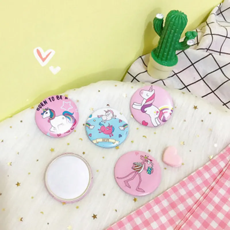 

Cartoon Pocket Makeup Mirror Mini Unicorn Compact Mirrors Round Portable Cosmetic Mirrors Pink Blue Color