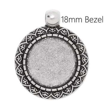 

18 mm Antique Silver Blank Round Bezel Base Setting Cabochon Cameo Pendant Trays, 20 pcs/lot-C3875