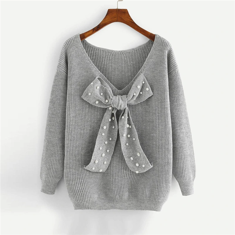 SHEIN Grey Preppy Elegant Plus Size Dropped Shoulder Bow Detail Solid Pullovers Sweater Autumn Casual Workwear Women Jumpers HTB1.wofXo rK1Rjy0Fcq6zEvVXaw - SHEIN Grey Preppy Elegant Plus Size Dropped Shoulder Bow Detail Solid Pullovers Sweater Autumn Casual Workwear Women Jumpers