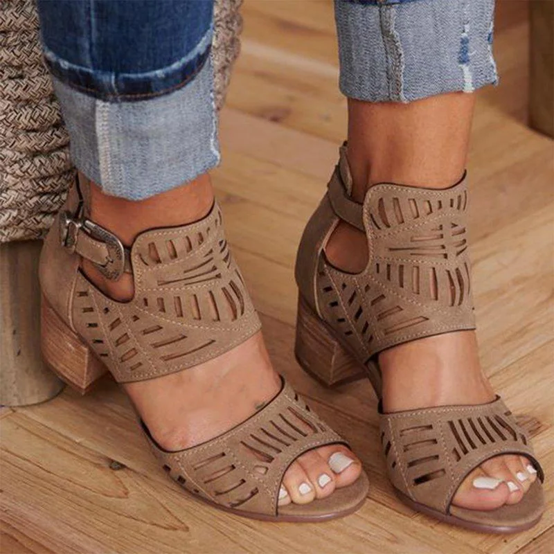Новые женские босоножки на высоком каблуке Винтаж выдалбливают открытый носок квадратный каблук босоножки на платформе обувь zapatos mujer