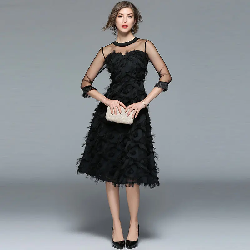 Borisovich роскошные женские вечерние платья новое поступление Весенняя мода с кисточками и круглым вырезом Элегантное Черное женское платье M070