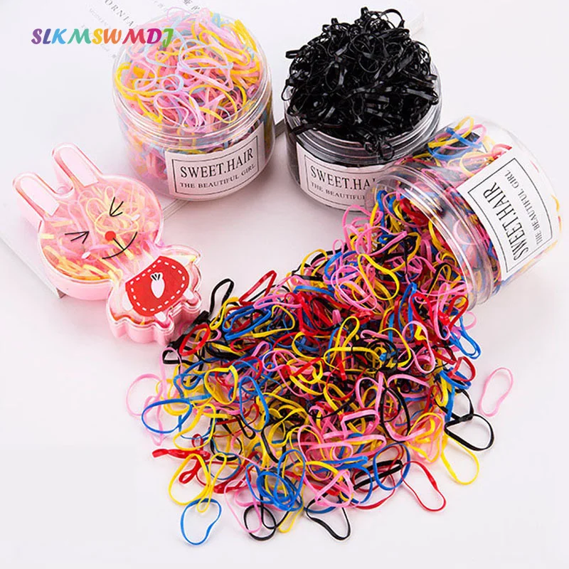 

SLKMSWMDJ Children Disposable Eco-friendly Rubber Thick Rubber Band Girls Baby Cute Elastic Hair Rope Accessories Box Packaging