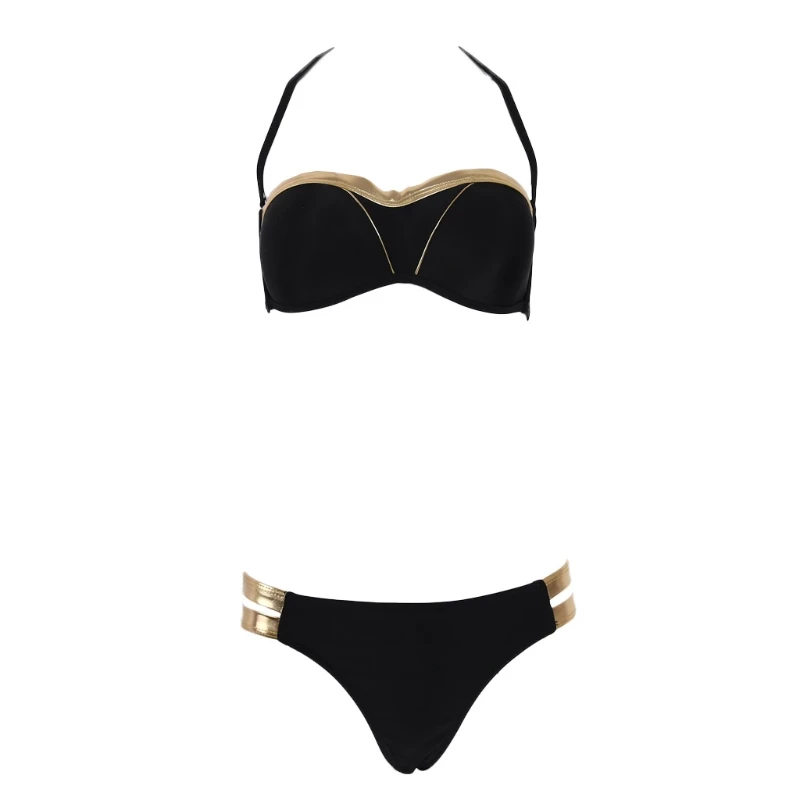 

Patchwork Gold Bordered Bikini Push Up Swimsuit Sexy Bathing Suit Women Swimwear