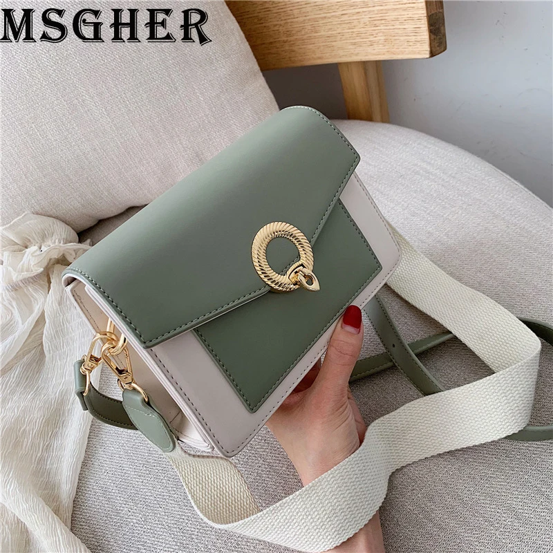 

MSGHER Shoulder Bags Women High Designer Wide Belt Bags Female Casual Small Messager Bags Quality PU Crossbody Bags