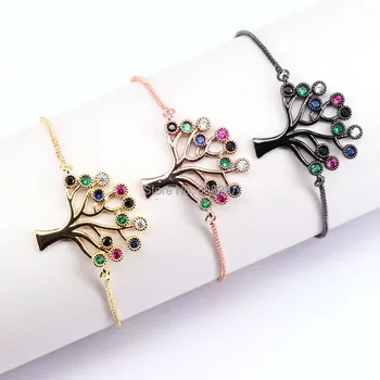 

10Pcs Fashion Copper Micro Pave Cubic Zirconia Life Tree Charm Bracelet For Women Connector Bracelet Jewelry