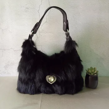 

clearance promotion novelty women luxury real fox fur diamond tote handbag lady one shoulder bag