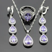 Amatista púrpura de Creación Blanco Boda del Color de Plata de la CZ Sistemas de La Joyería Para Las Mujeres Pendientes Anillos Collar Colgante De Caja de Regalo
