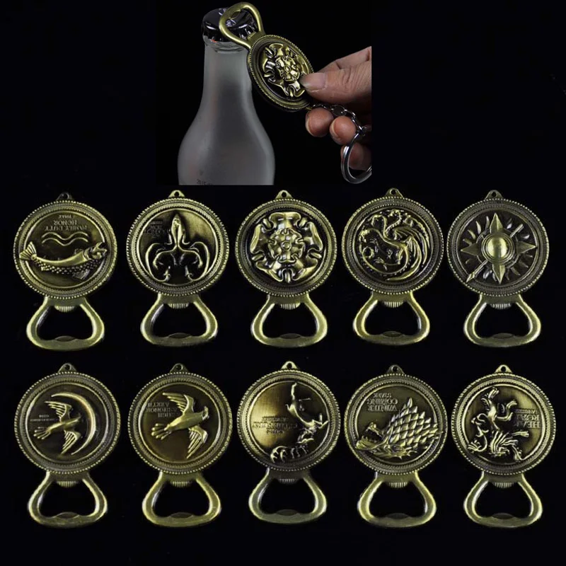 

2 colors10 style Game of Thrones Keychain Bottle opener Key Chain House Stark Key Ring Holder Pendant Chaveiro Jewelry Souvenir