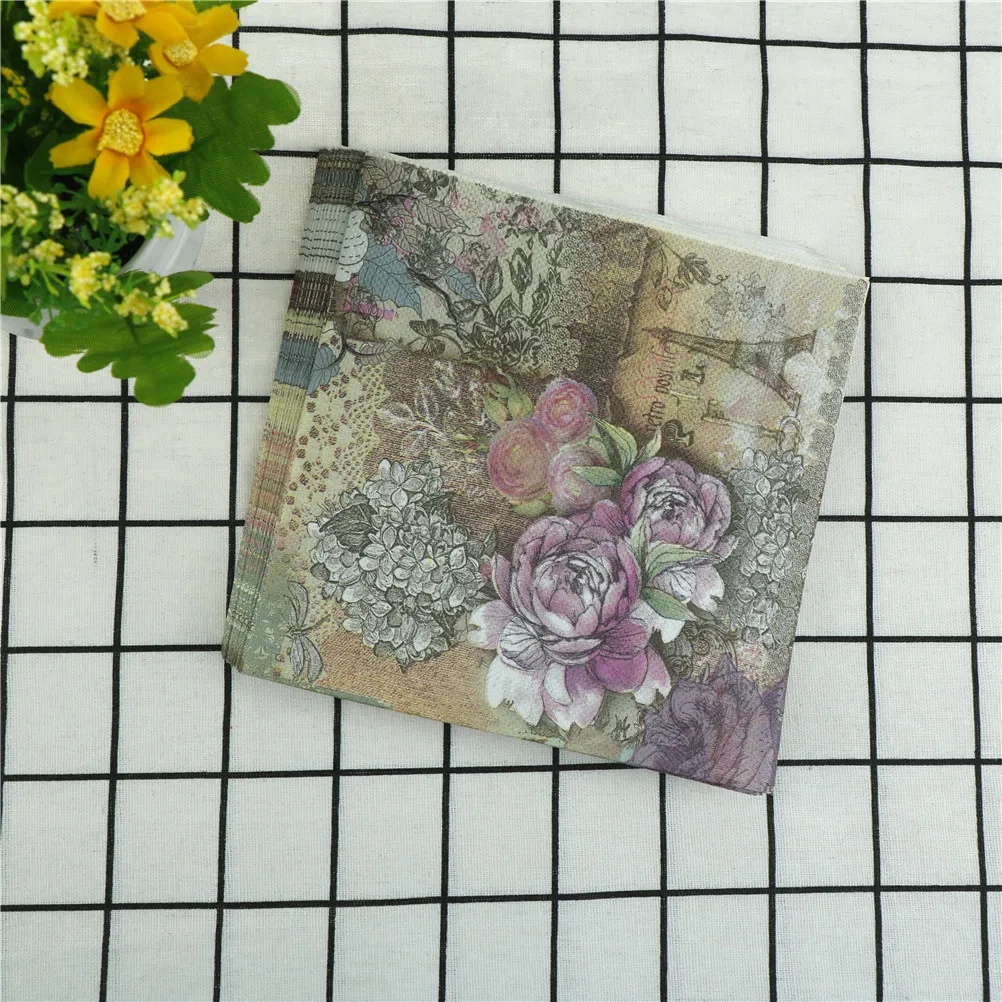

Printed Feature Rose Paper Napkins For Event & Party Decoration Tissue Decoupage Servilleta 33cm*33cm 1 pack/lot