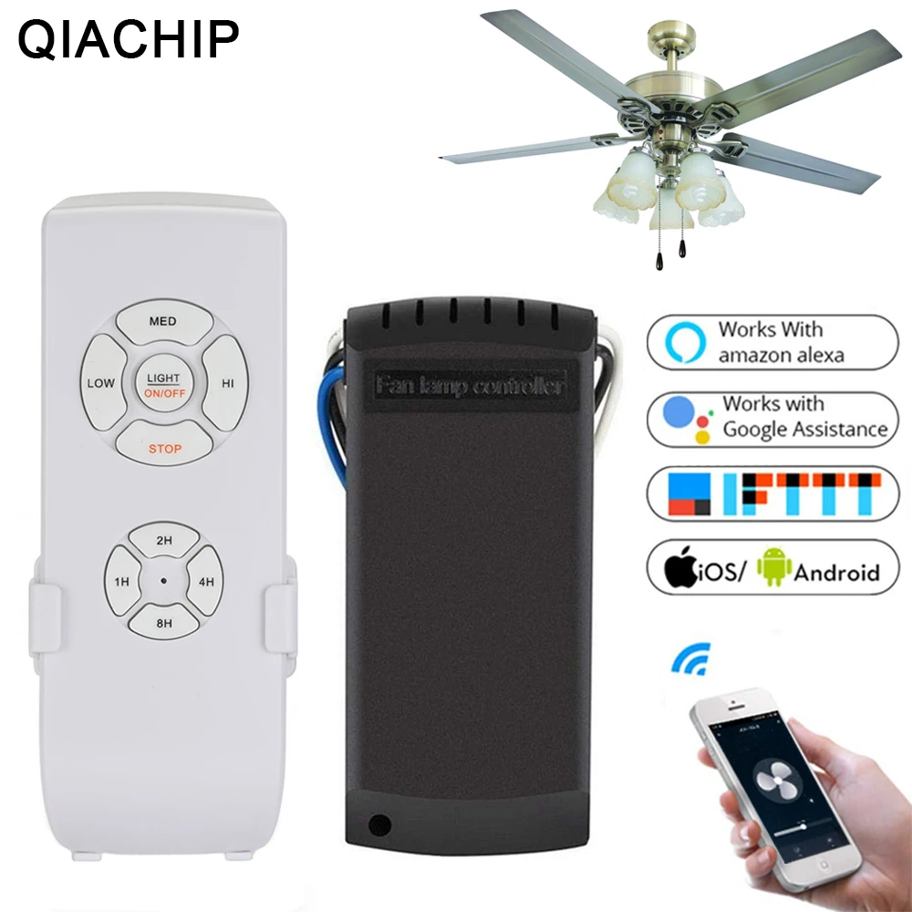 QIACHIP AC 110V 220V wifi умный потолочный вентилятор приложение ПДУ для умного дома, с таймером, совместим с Alexa и Google и скорость управления светом домашняя работа с Amazon Alexa и Google Home