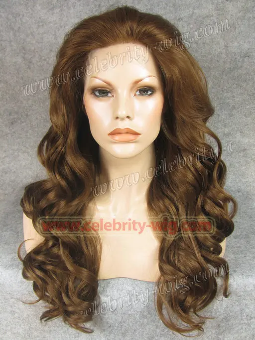 

N7-10 Long Elegant brown Wavy Synthetic lace front wig beautiful ladies's wig