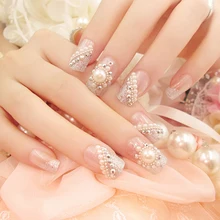 

24pcs/box 3D unhas False Nails Art Pearl Flash Drill Artificial Nail Beautiful False Nails Fake Fingernails Manicure NailArt