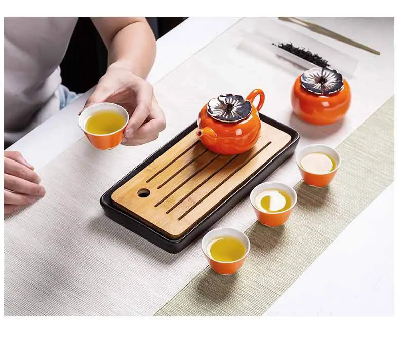 Креативный чайный набор хурма, красивый керамический китайский чайный сервиз Кунг-фу, китайская Питьевая утварь чайник с милым декором, высококачественный подарок
