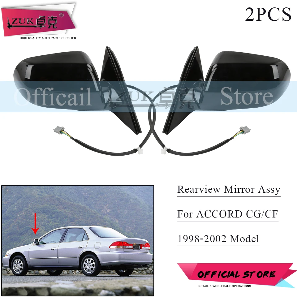 

ZUK 2PCS Outer Backup Rearview Mirror Assy For HONDA ACCORD 1998 1999 2000 2001 2002 CF9 CG1 CG5 Black Color 3PINS