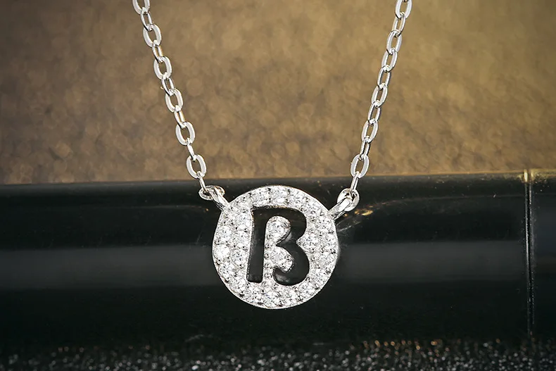 Высокое качество серебра A-N буквы ожерелье с цирконом AAA микро проложить Крошечный Для женщин Цепочки и ожерелья Свадебные минималистский Свадебные вечерние подарок - Окраска металла: B