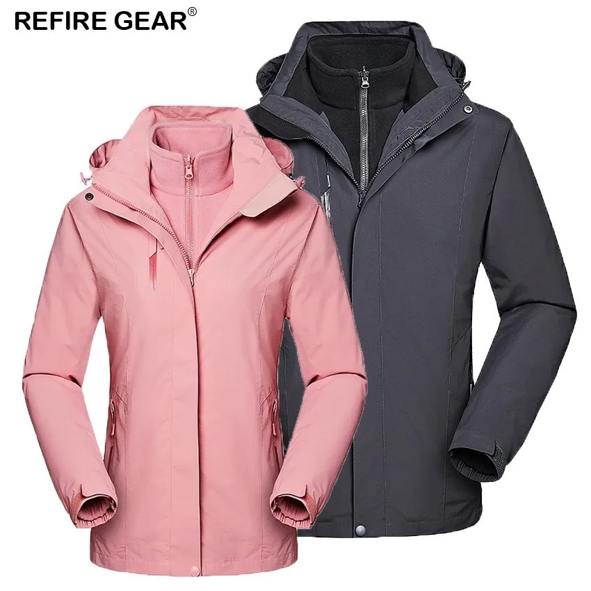 

Refire Gear Winter Outdoor Hiking Fleece Jacket Men Women 2 Pieces Water Repellent Thermal Thick Warm Camping Hooded Coat