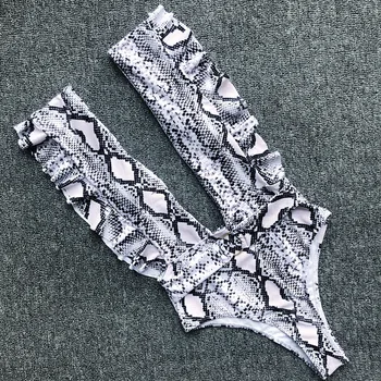 

Women One Piece Swimsuit Snakeskin Print Beachwear Swimwear Push-up Ruffle Bikini Bathing Suit Padded Bikini Monokini Swimsuit
