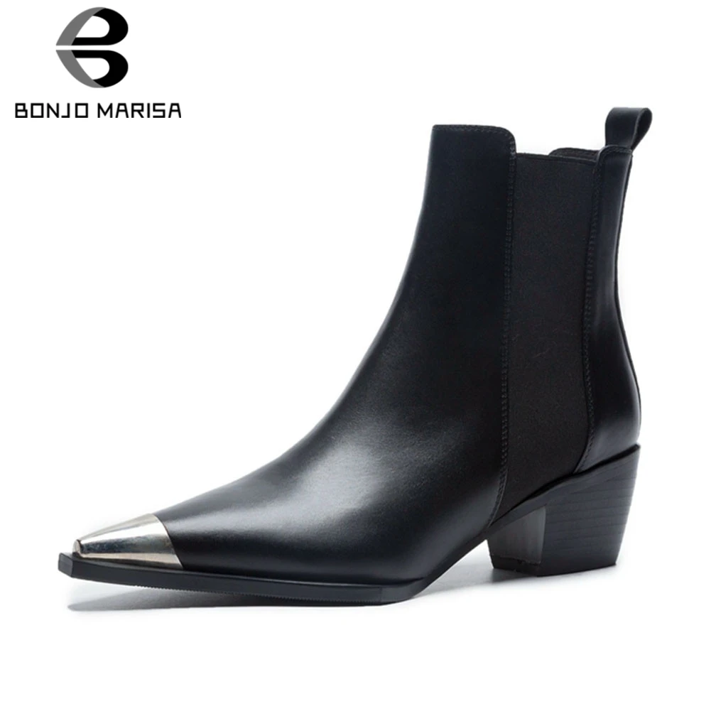 

BONJOMARISA Brand New Fashion Big Size 34-43 Lady Chunky Heels Pointed Toe Shoes Woman Casual Party Ol Autumn Spring Ankle Boots