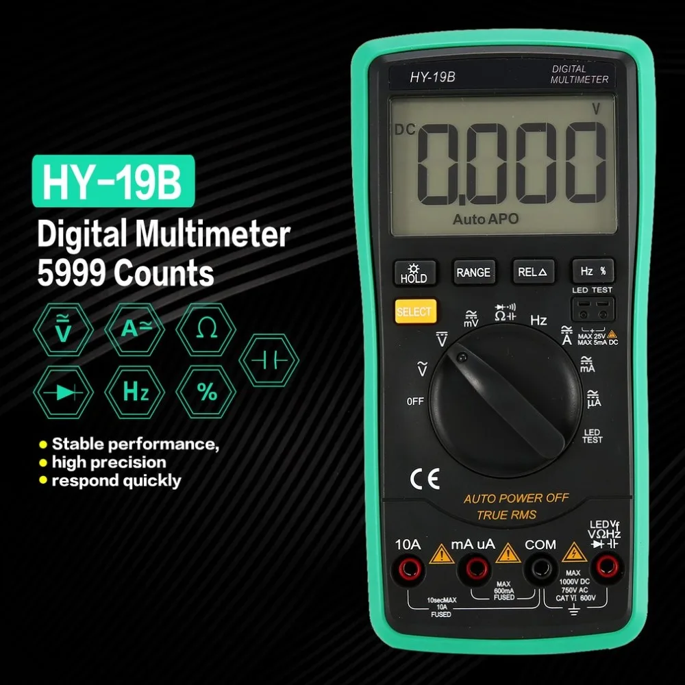 

Digital Multimeter HY-19B DC/AC Voltage Current Meter Handheld Ammeter Ohm Diode Capacitance Tester 5999 Counts Multitester