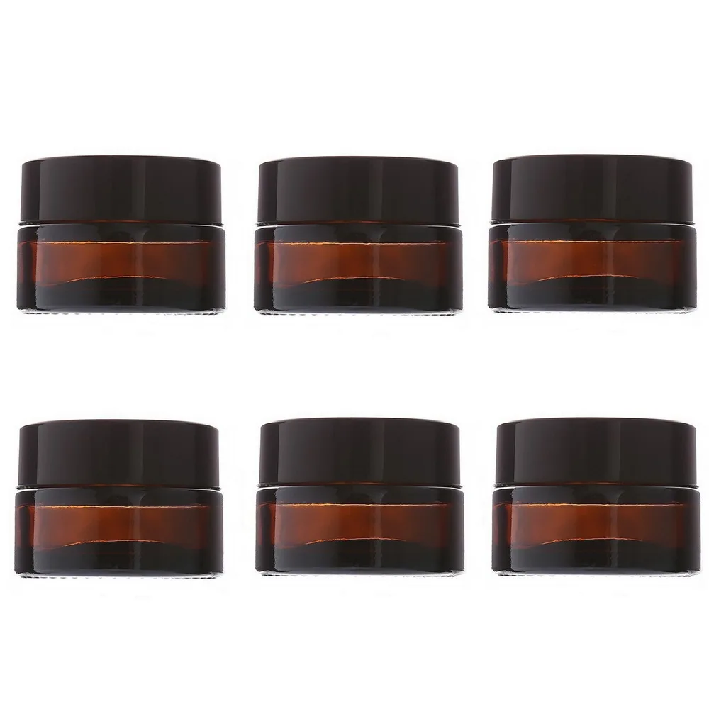 

6pcs 20g Amber Glass Cosmetic jar with lid black plastic caps & inner liner empty salve cream jars cosmetic packaging containers