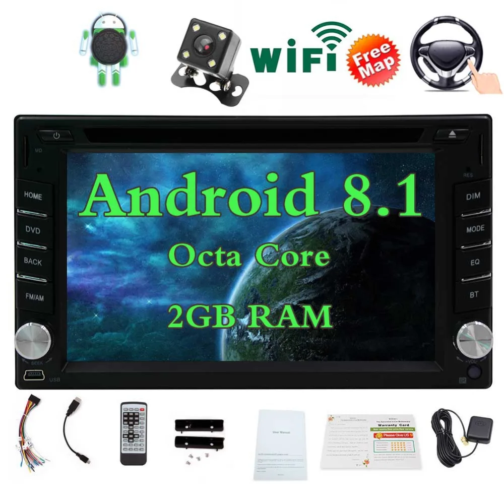 Bluetooth задняя камера Android 8 1 двойной DIN 6 2 дюймов автомобильный стерео dvd плеер HD1080P