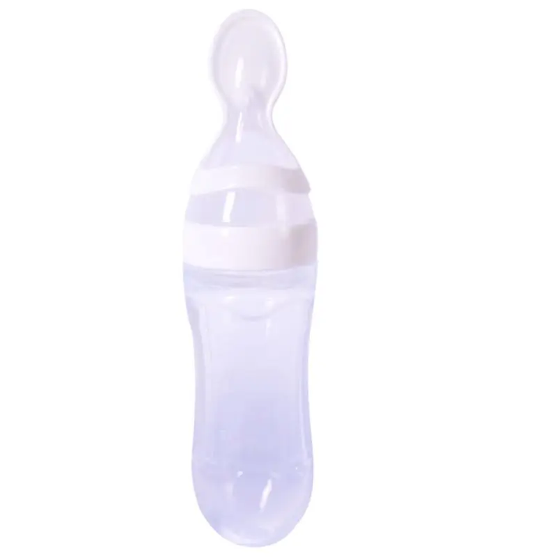 Младенческая силикагель бутылочка для кормления с ложкой еда Дополнение рисовая бутылочка для каши бутылочка для кормления ребенка безопасный материал - Цвет: Белый