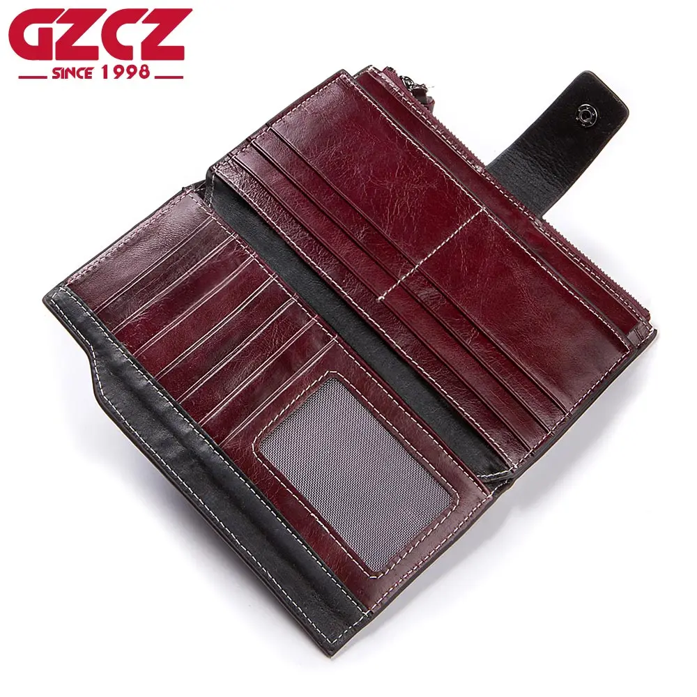 GZCZ Genuine Leather Women Wallet Female Vintage Style Ladies Walet Large Capacity Woman Vallet ...