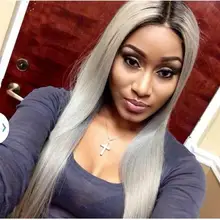 Two Tone Synthetic Lace Front Wig Gray Grey Silver Ombre Wigs Dark Roots Heat Resistant Fiber Hair