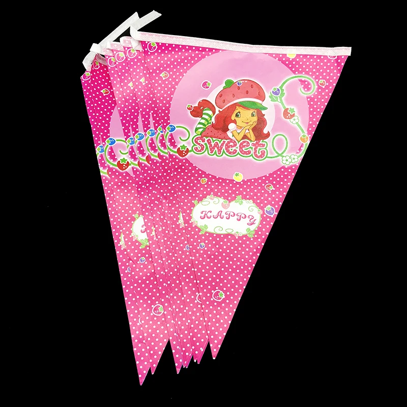 

10pcs/lot Strawberry Shortcake party banners kids birthday party decorations Strawberry Shortcake theme party flags