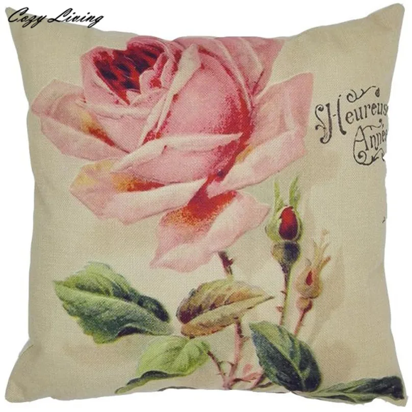 Pillow Cases 45*45CM Vintage Flower Pattern Pillow Case Linen Pillow