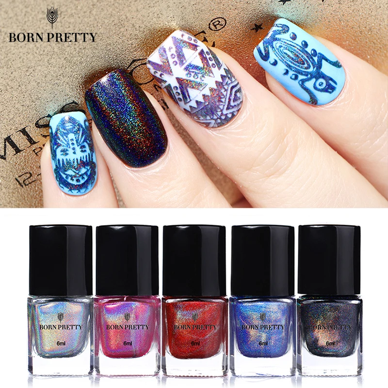 

BORN PRETTY Holographic Nail Stamping Polish 6ml Colorful Holo Glitter Printing Varnish Lacquer for Nail Art Stamping Plate