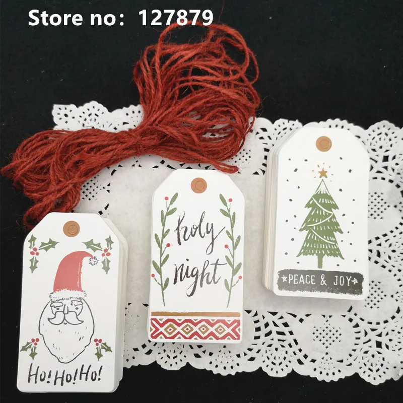 

50Pcs 5x9.5cm Christmas Paper Tags DIY Craft Labels With 10m Rope For Christmas Decoration Hang Tag Gift Wrapping Party Supplies