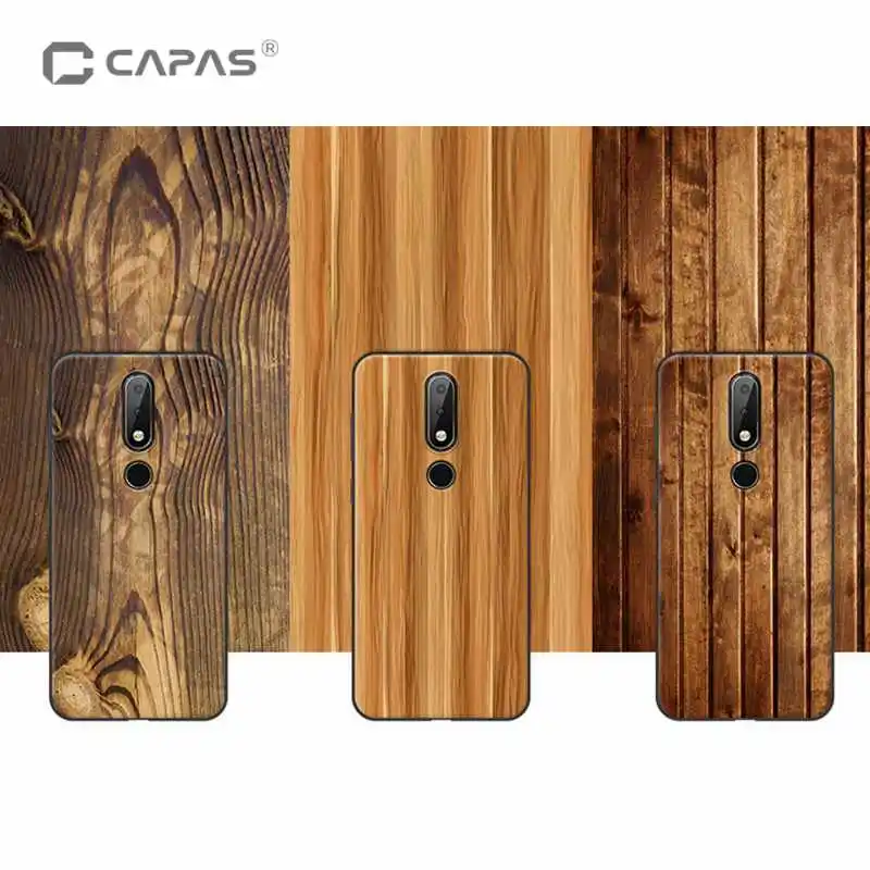 

For Nokia X6 Case Cover Silicone Soft TPU Wood Stone Pattern CAPAS Phone Cover For Nokia 6.1 Plus Protective Shield ShockProof