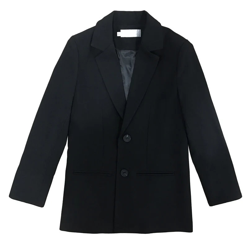 Однобортный черный повседневный блейзер с зубчатым воротником, Женская куртка с длинным рукавом, модная верхняя одежда, женские блейзеры, топы - Цвет: black