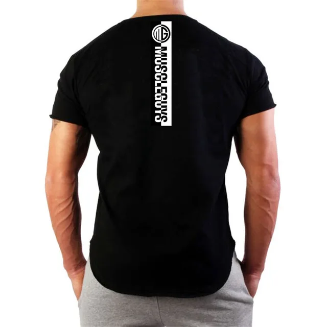 

New Muscle Men's Short Sleeve Cotton Fitness T-Shirt Men's Round Neck Print Slim Running