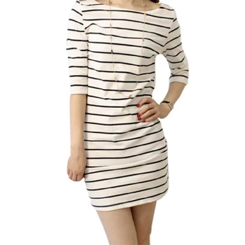 

Fashion Striped Long Sleeve Casual Dress Spring Summer Women Round Neck Dress