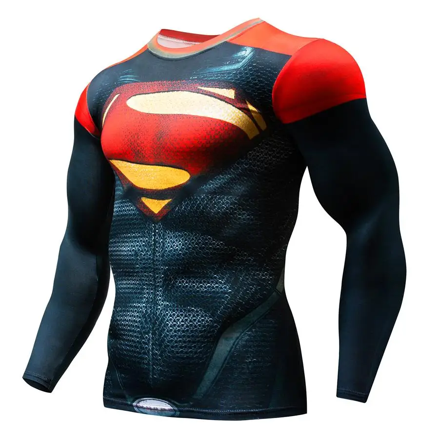 Новинка,, Мужская футболка для бега с Суперменом, рашгардом, компрессионная футболка с длинным рукавом, футболка для спортзала, футболка для фитнеса, спортивная рубашка