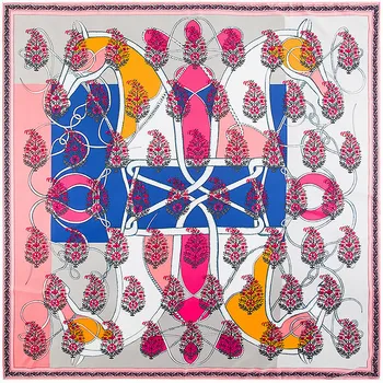 

130cm Brand Bandana Shawl 100% Twill Silk Scarf Horse Square Scarves 2020 New Print Kerchief Woman Headband Hijab Scarves Wraps