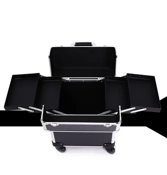 

Professional Travel Makeup Case Trolley Storage Pink Black Organizer NEW 34x24x48cm
