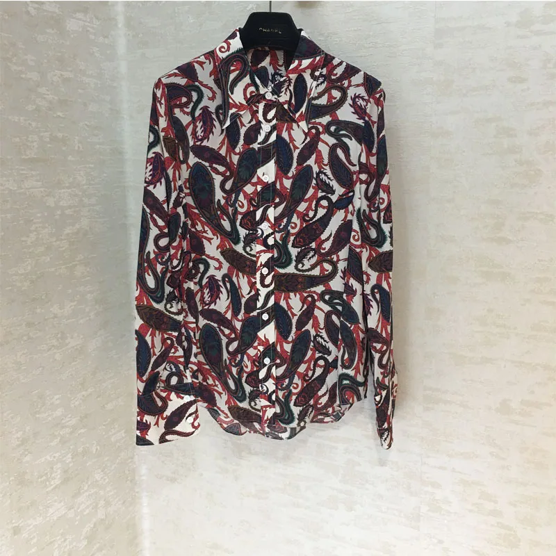 

Clothing Women Fashion Casual Silk Print Long Sleeve Shirt