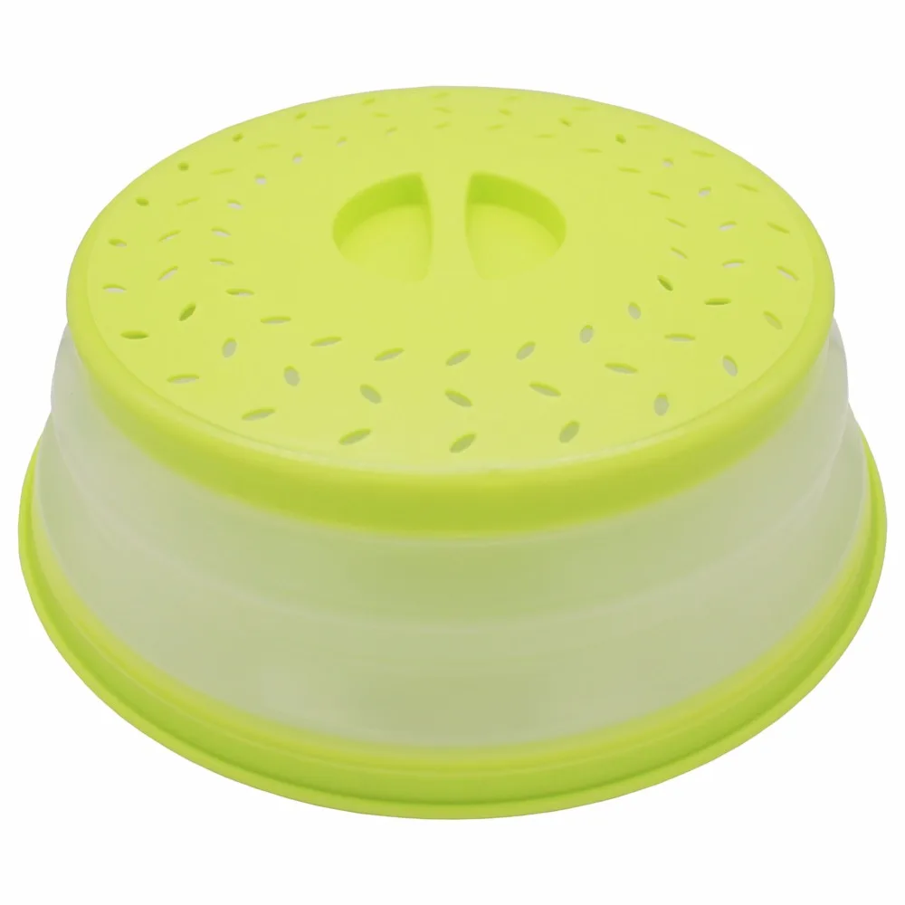 H3E# Collapsible Microwave Cover Silicone Fruit Vegetables Colander Strainer Lid 