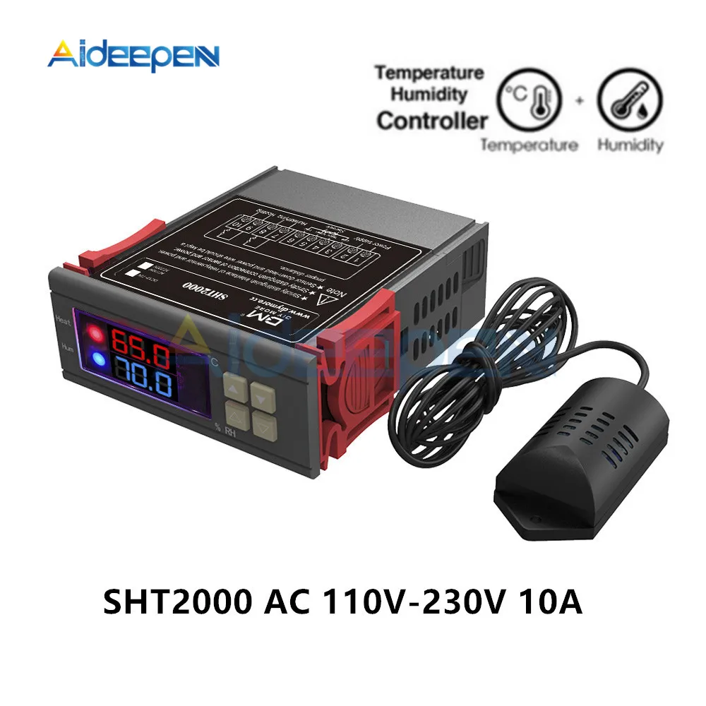 SHT2000 220 В цифровой термостат гигростат регулятор температуры и влажности Регулятор терморегулятор гигрометр переменного тока 110 В-230 В 10 А