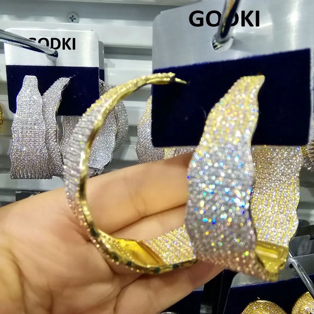 GODKI Роскошные геометрические серьги кольца с кубическим цирконием для женщин