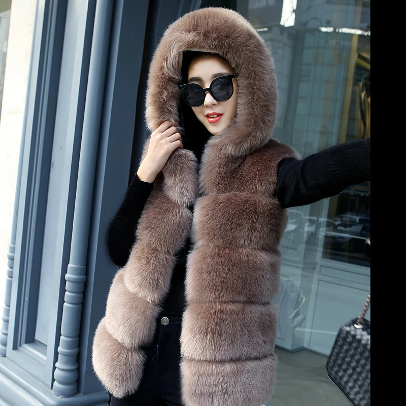 S-4XL, женское меховое пальто с капюшоном, новинка, зимний толстый теплый жилет из искусственного меха серебристой лисы, Женский высококачественный модный кардиган Cappa